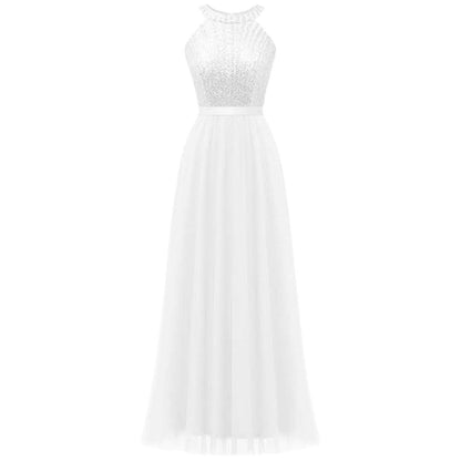 Elegant Halter Long Bridesmaid Dresses A-line Lace Sleeveless Wedding Party Eve image 9