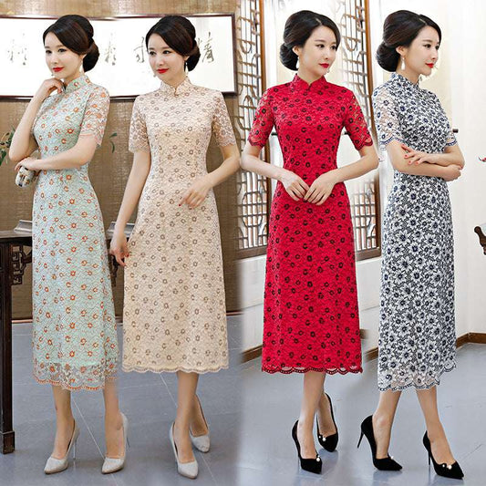 Lace Ao Dai long cheongsam dress XL daily improvement slim fashion cheongsam im