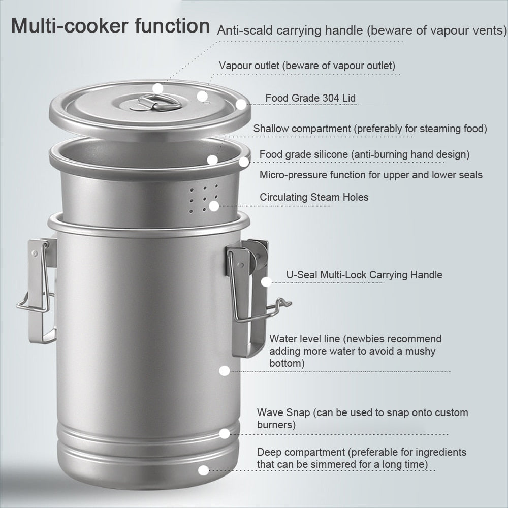 Camping Hiking Rice Cooker Outdoor Portable Picnic Cookware Stainless Steel Pot image 3