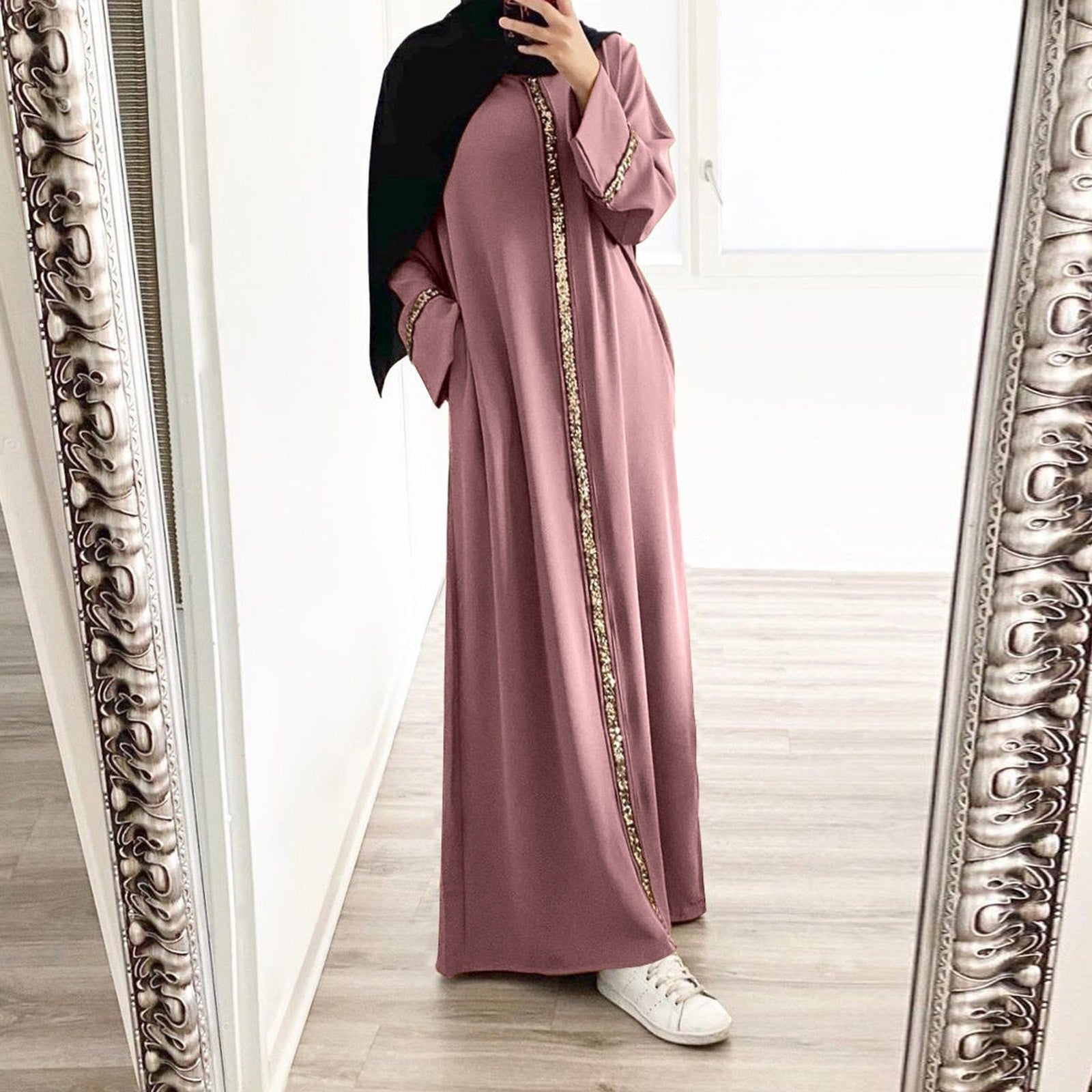 Women Muslim Long Dress Sequin Kaftan Robes Malaysia Dubai Arab Islam Abaya Isl image 4
