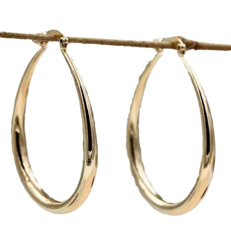 Gold color Smooth Circle Big Hoop Earrings For Women Silver Fashion Party Weddi image 3