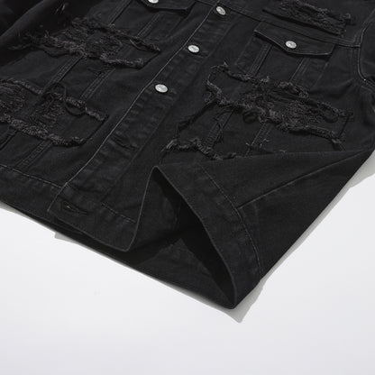 Men's Gothic punk Distressed Trucker Casual Denim Jacket Outerwear Loose Fit St image 5