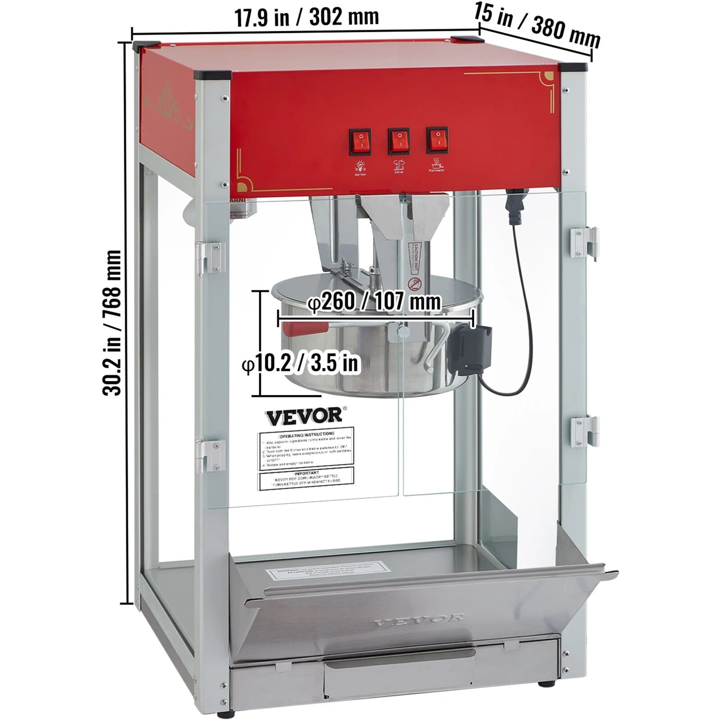 VEVOR 8/12Oz Electric Popcorn Maker Commercial Popper Machine  Automatic Corn C