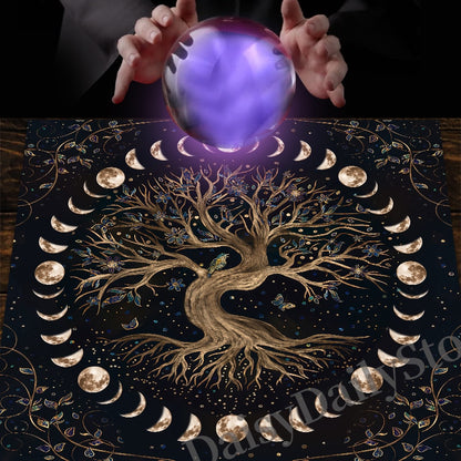 Tree of Life Tarot Card Tablecloth Moon Phase Altar Cloth Pagan Pendulum Witchc image 4