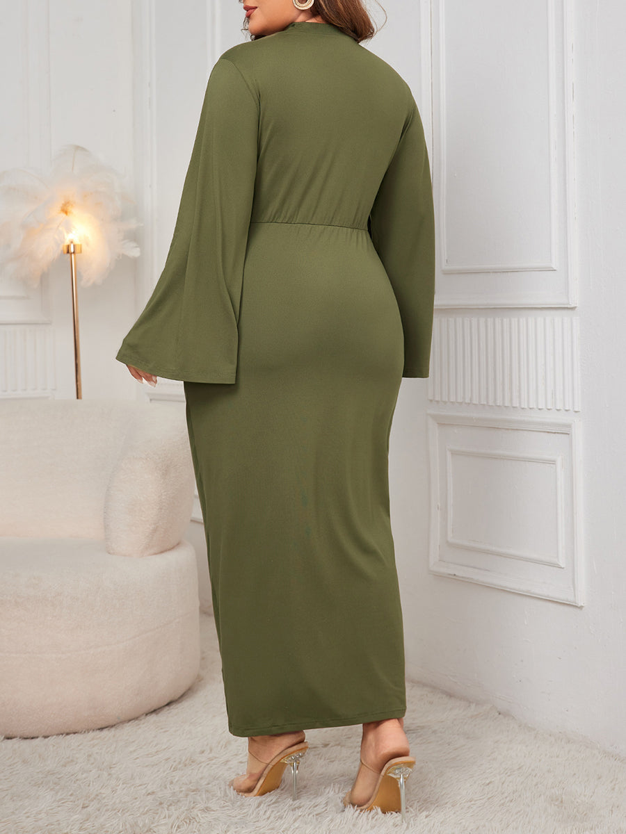 Elegant Women s Winter Maxi Dress with Long Sleeves and Side Slit Round Necklin image 3