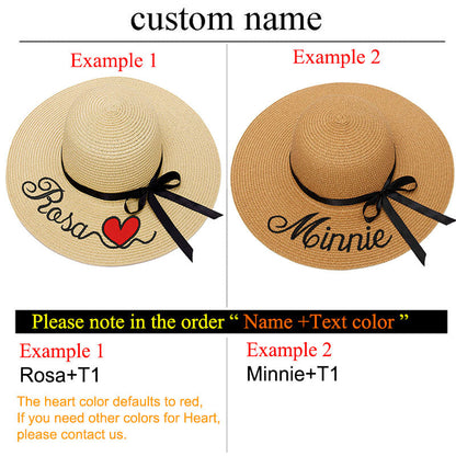 Custom Beach Hats With Name Embroidery Summer Sun Straw Hat for Women's Wide Bri
