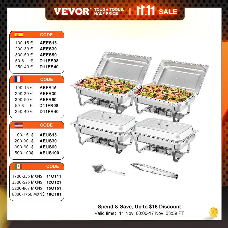 VEVOR 8QT Rectangle Chafing Dish 4/6 Packs Stainless Steel  Chafer with Full Si image 1