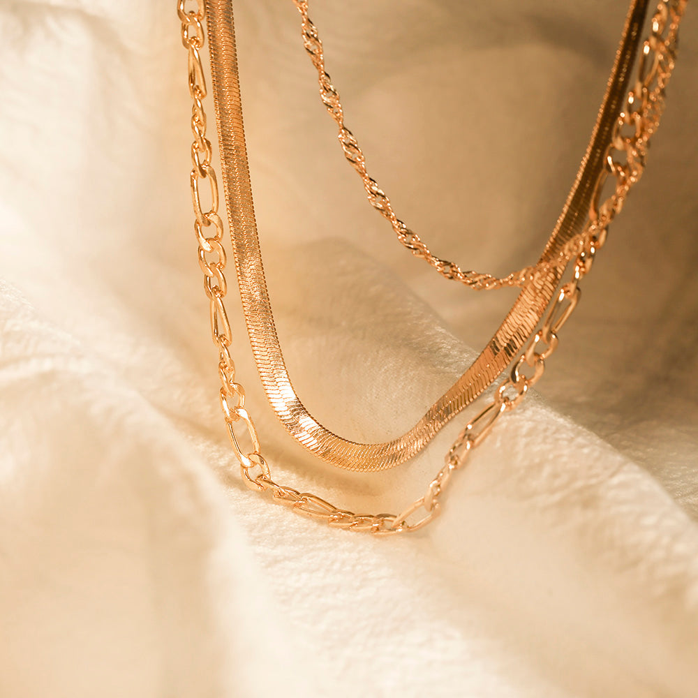 Layered Chain Handpicked Brass Chain Triple Layers Necklace 14K Gold Plated Wat image 3