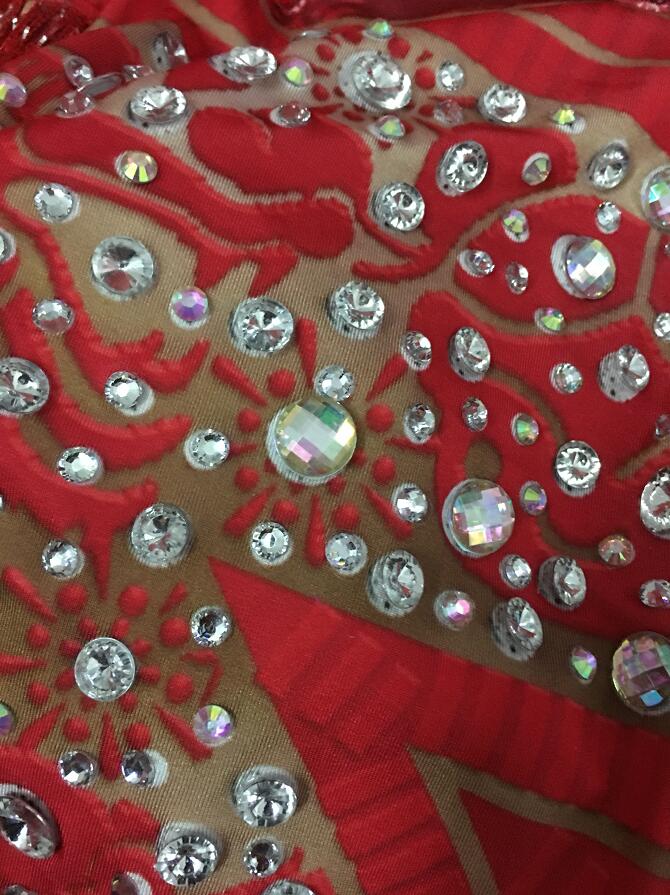 Red Fringes Rhinestones Jumpsuit Stage Bodysuit Celebrate Dance Tassel Costume image 6