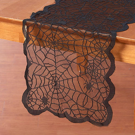 1pcs Black Lace Spider Web Cobweb Tablecloth Table Runner Fireplace Mantle Curt image 0