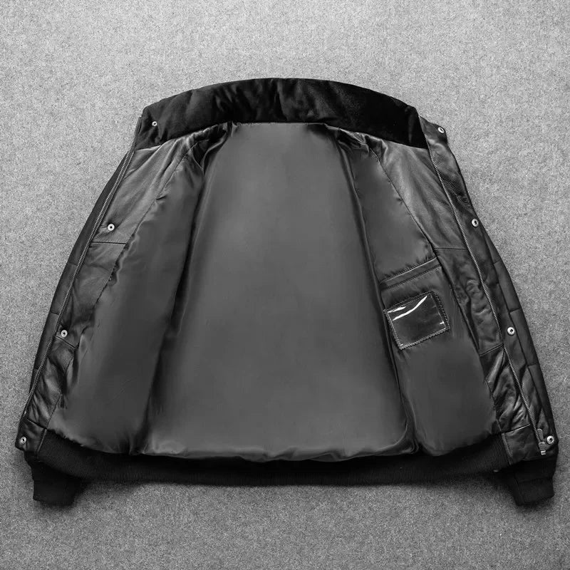 Sheepskin Jacket Top Layer  Down Cotton Winter Warm Coat Stand Collar Real Leat image 5