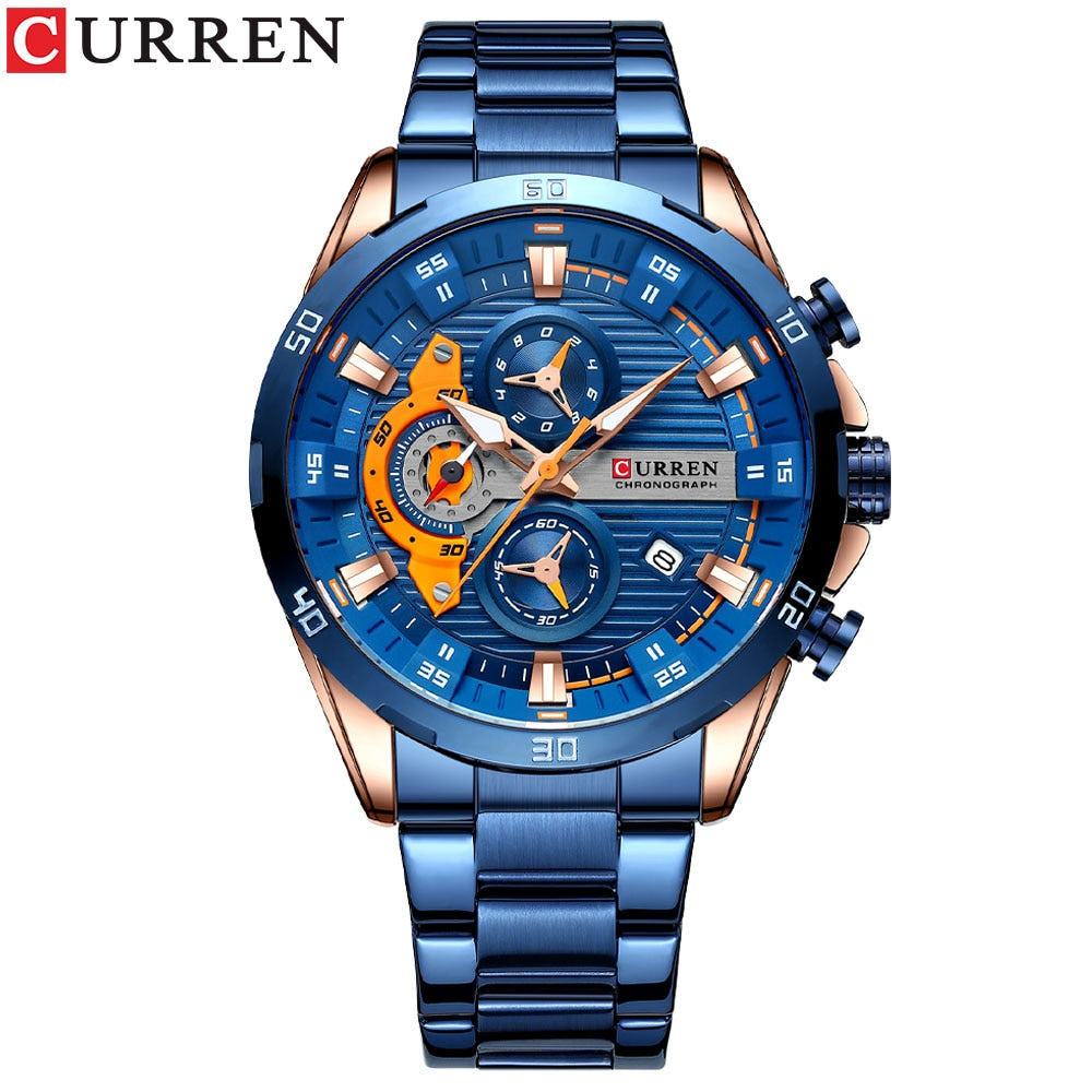 CURREN Stainless Steel Watches for Mens Creative Fashion Luminous Dial with Chr image 1
