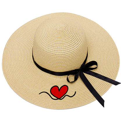 Custom Beach Hats With Name Embroidery Summer Sun Straw Hat for Women's Wide Bri