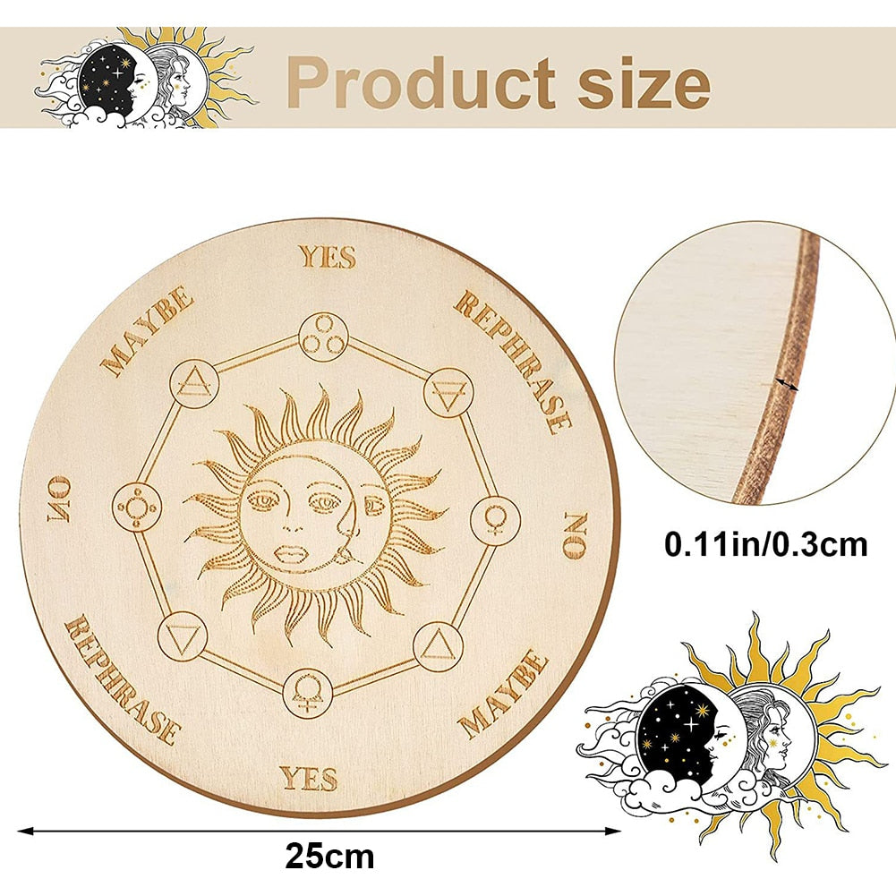 Wooden Divination Pendulum Game Board With Moon Star Divination Energy Carven P image 5