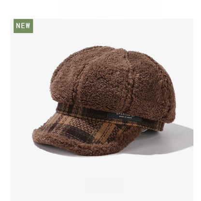 Plush Octagonal Cap Girls Autumn Winter Warm Beret Big Head Face Small Newspape image 3