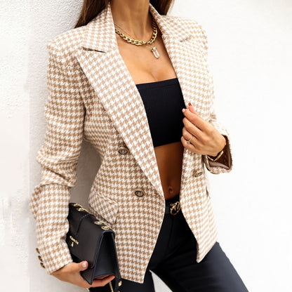 Women 2022 Plaid Suit Jacket Small All-match Age Reduction Tops Female Relf-cul image 4