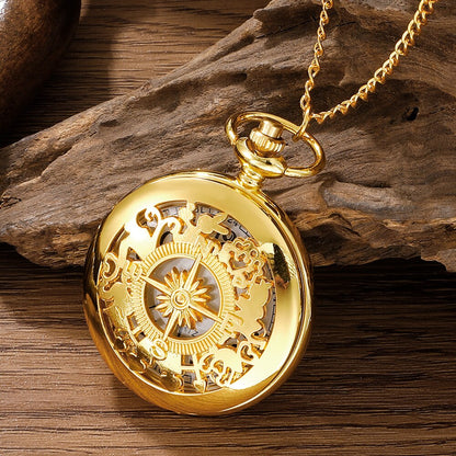 Antique Steampunk Vintage Arabic Numerals Quartz Pocket Watch Gold Case Necklac image 6