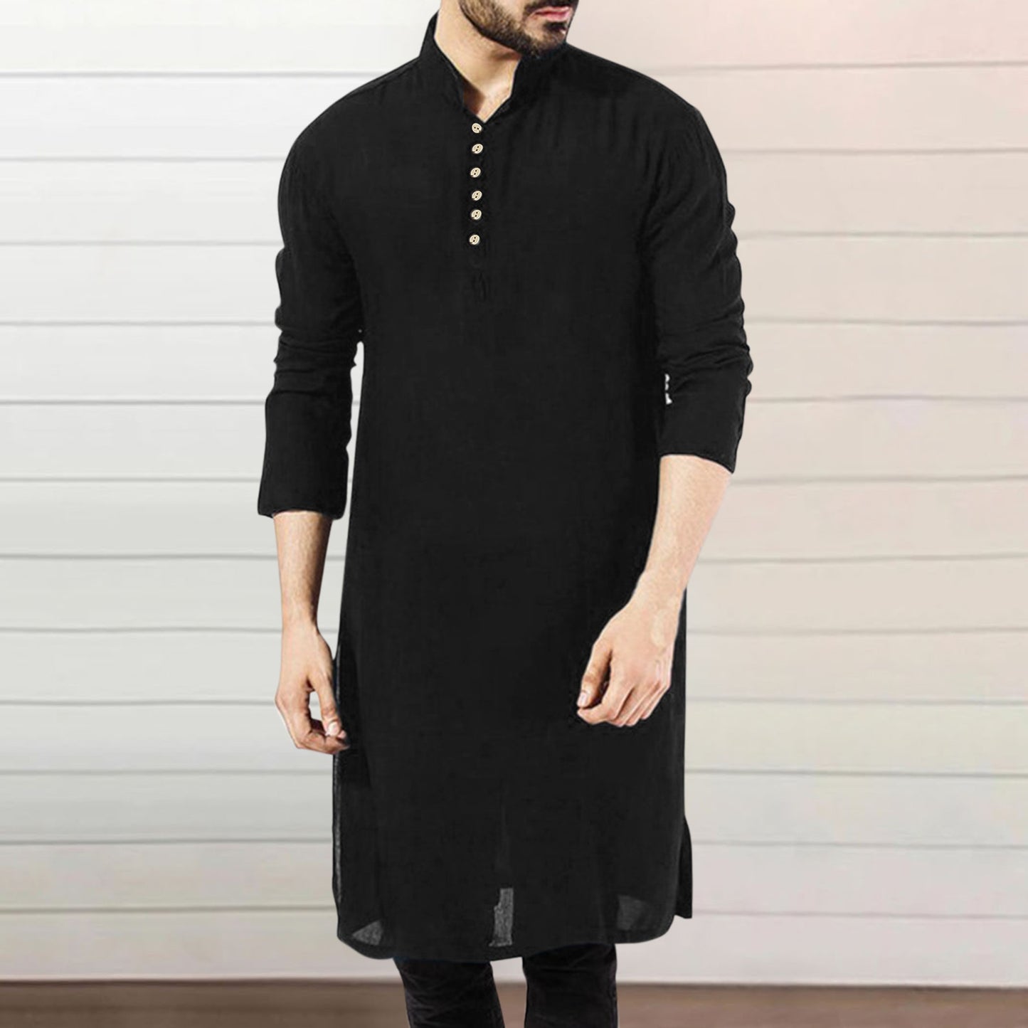 NEW 2024 Men Shirts Long Sleeve Dress Islamic Chemise Elegant Kaftan Robe Pakis image 1