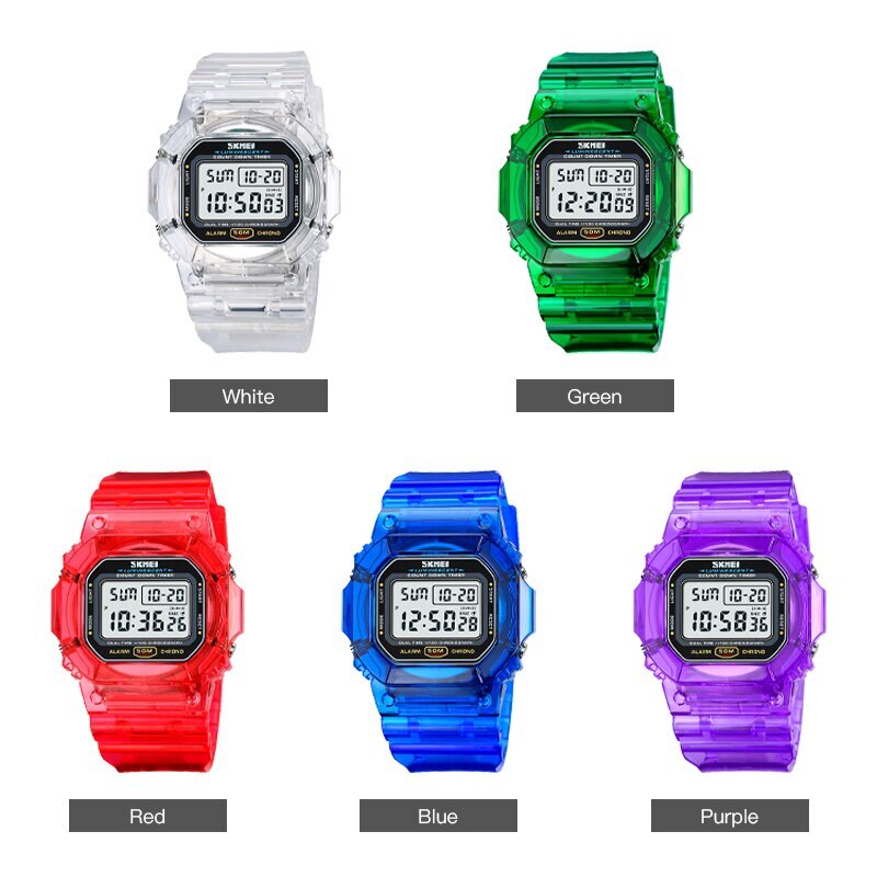 Skmei Countdown Back Light Digital Watches Women Fashion Transparent Pu Strap D image 8
