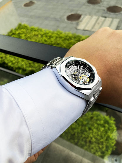 Forsining Casual Automatic Watch 3D Diamond Skeleton Hollow Mens Wristwatches L image 8