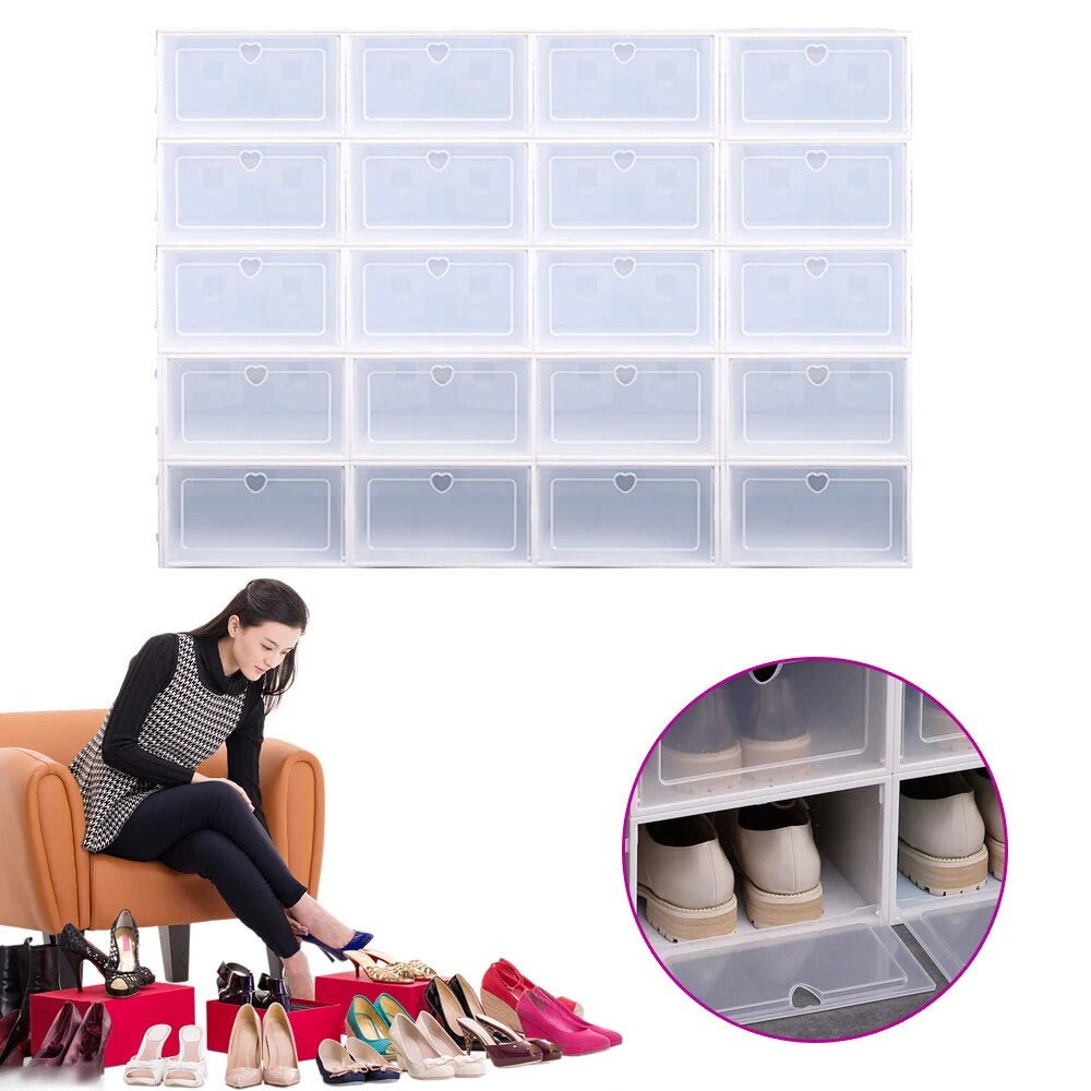 (20) Clear Shoe Storage Boxes Flip Plastic Stackable Sneaker Holder Organizer B image 1