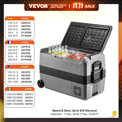 VEVOR 36L 50L 60L Portable Car Fridge Mini Refrigerator zer With Wheel and