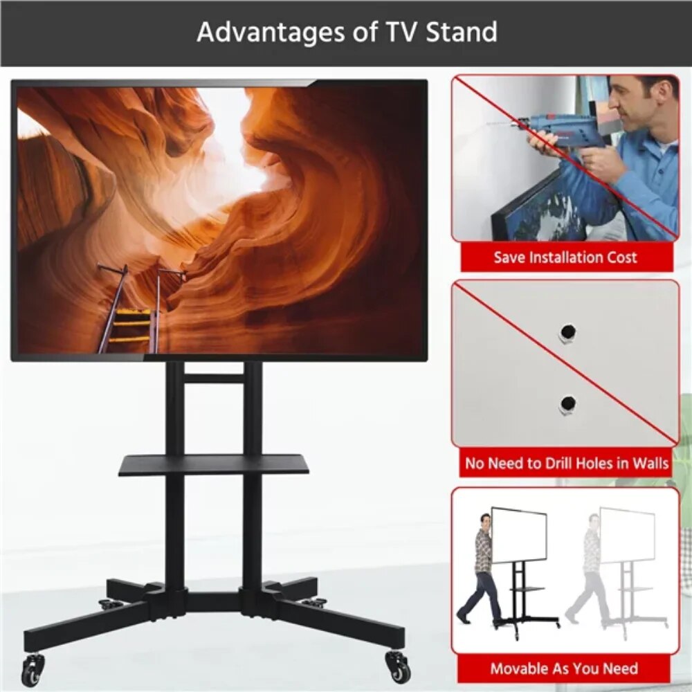Modern Mobile TV Stand Rolling TV Cart for Flat Panel TVs Up To 75'', Strong an image 4