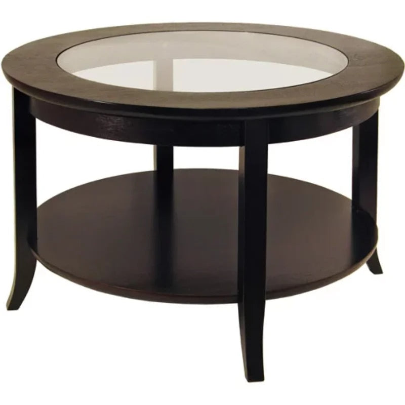 Wood Genoa Round Coffee Table with Glass Top, Espresso Finish image 0