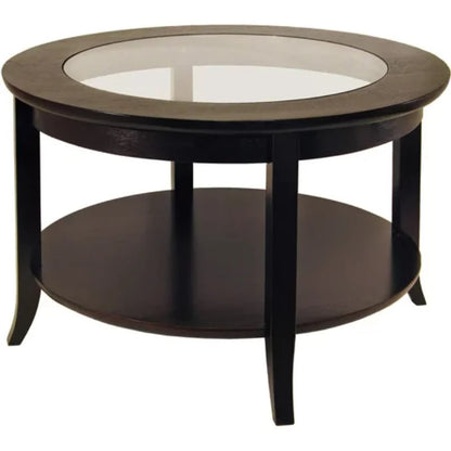 Wood Genoa Round Coffee Table with Glass Top, Espresso Finish image 0