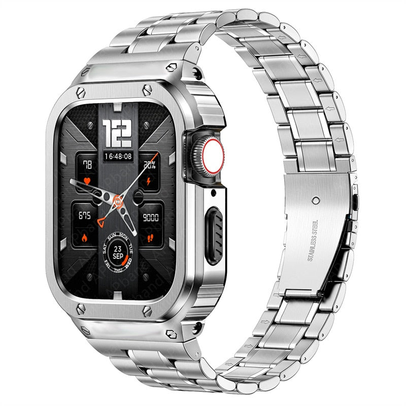 Stainless Steel Case+Strap For Apple Watch Band 44mm 45mm 49mm 45 mm Bumper Cov image 3