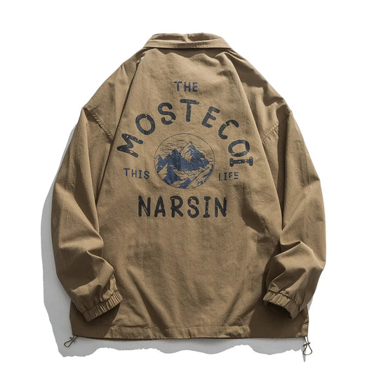 Japanese Retro Zipper Bomber Jacket Men Pilot Vintage Streetwear Lette