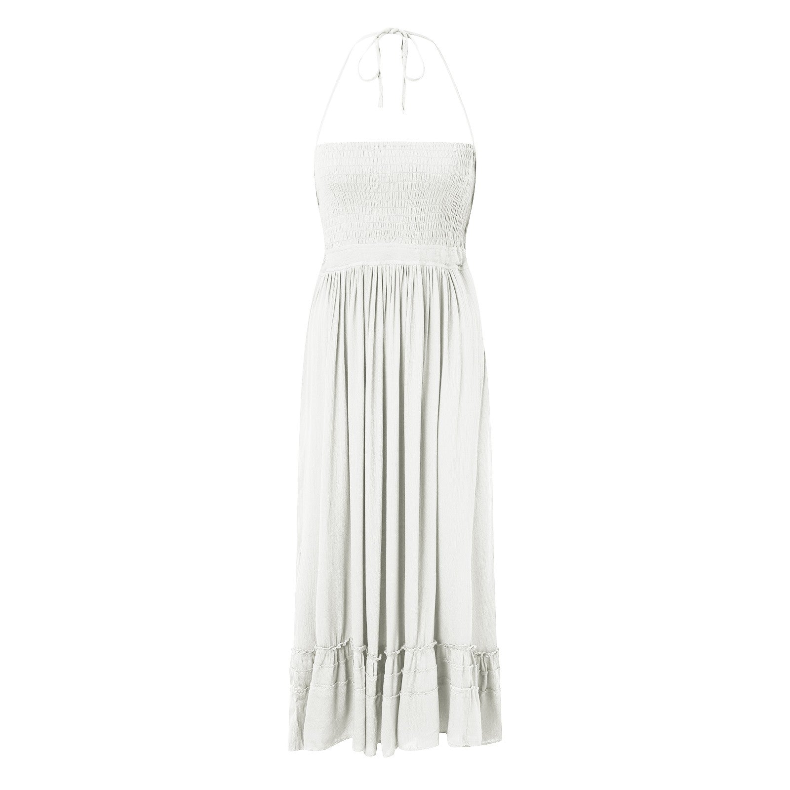 Sexy Bandage Backless Maxi Dress Elegant Halter Draped Long Dress White Sleevel image 1