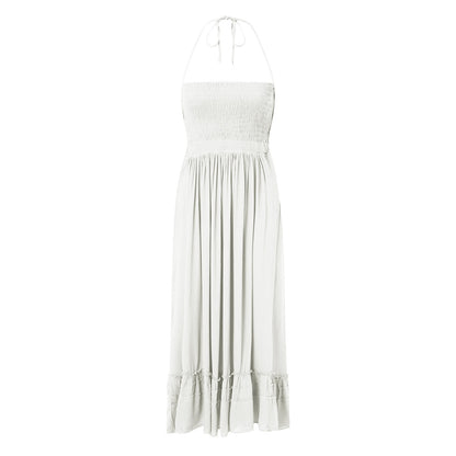 Sexy Bandage Backless Maxi Dress Elegant Halter Draped Long Dress White Sleevel image 1