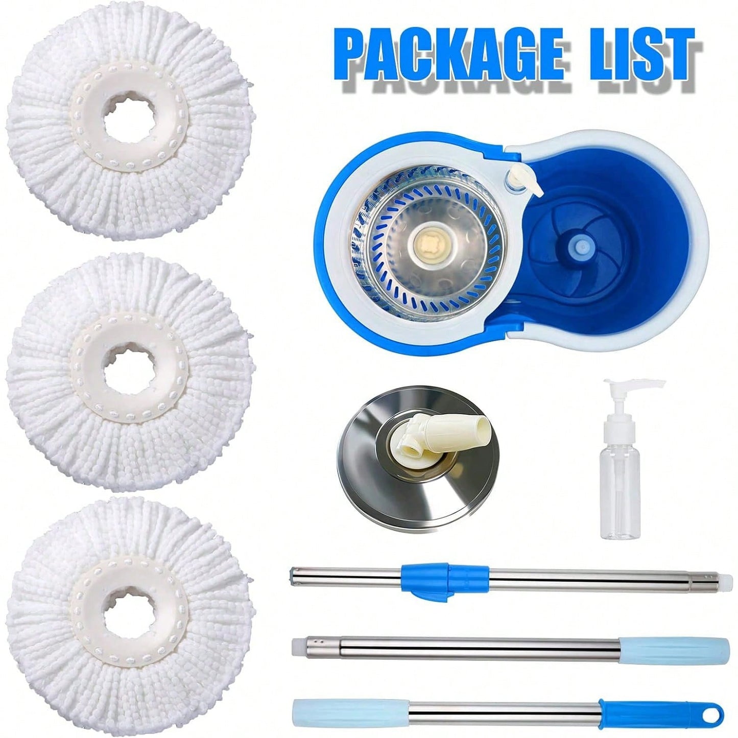 Spin Mop Bucket Set with Soap Dispenser 360°Rotating 2 Microfiber Heads 61" Adj image 12