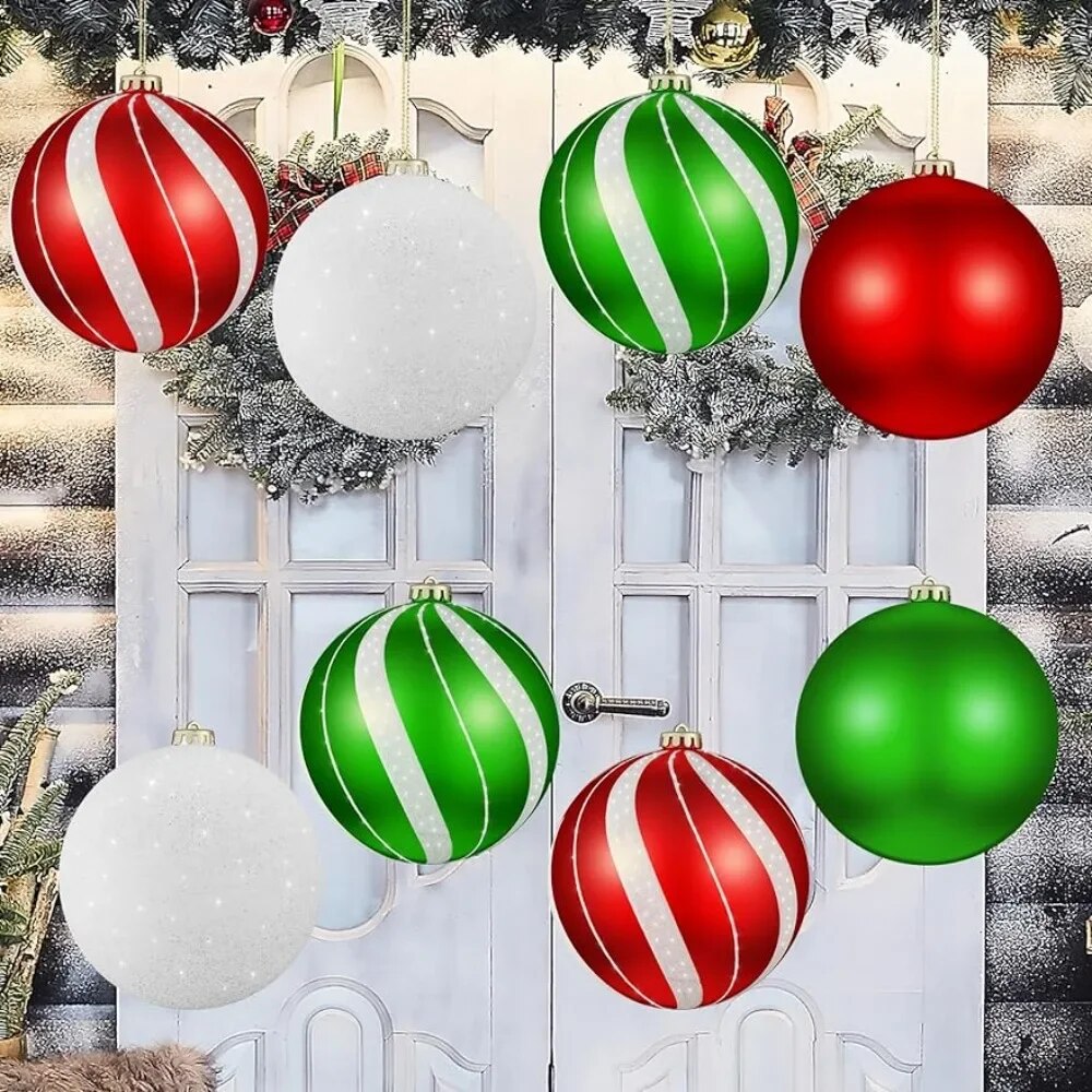 Set of 8 Large Christmas Ball Ornaments 6 " Glitter Hanging Christmas Plasti image 1