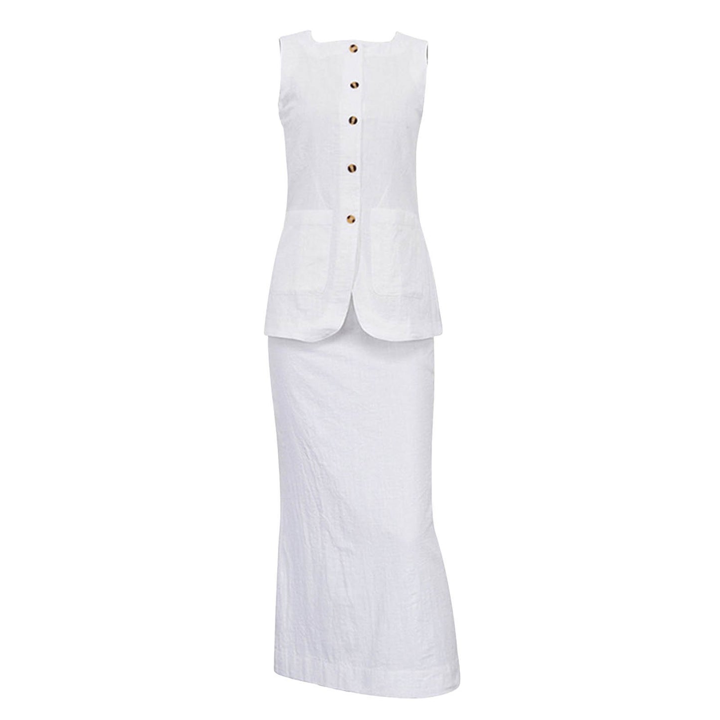 Women Vest Skirt Set Female Khaki Long Blazer Vest V Neck Sleeveless Slim Top+E image 4