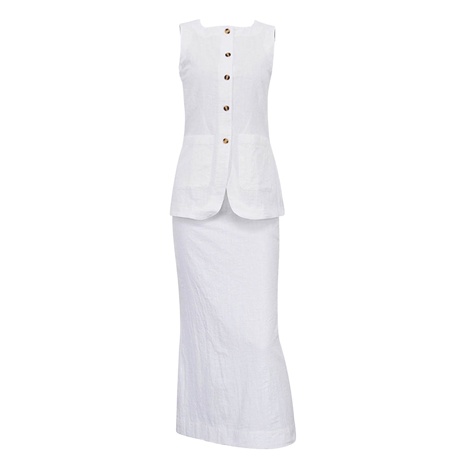 Women Vest Skirt Set Female Khaki Long Blazer Vest V Neck Sleeveless Slim Top+E image 4