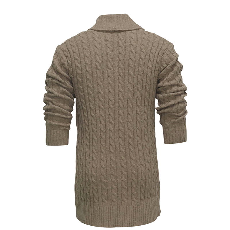 Men s Classic V-Neck Cable Knit Button Up Cardigan Sweater Long Sleeve Lapel Wi image 4
