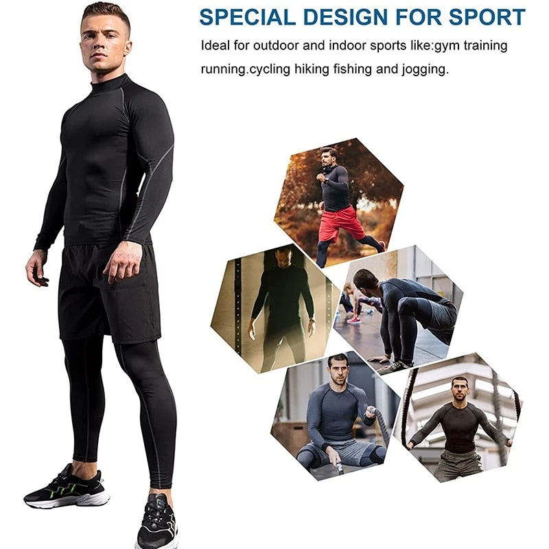 Men Bodybuilding Sport T-shirt Quick Dry Running Shirt Long Sleeve Compression image 11