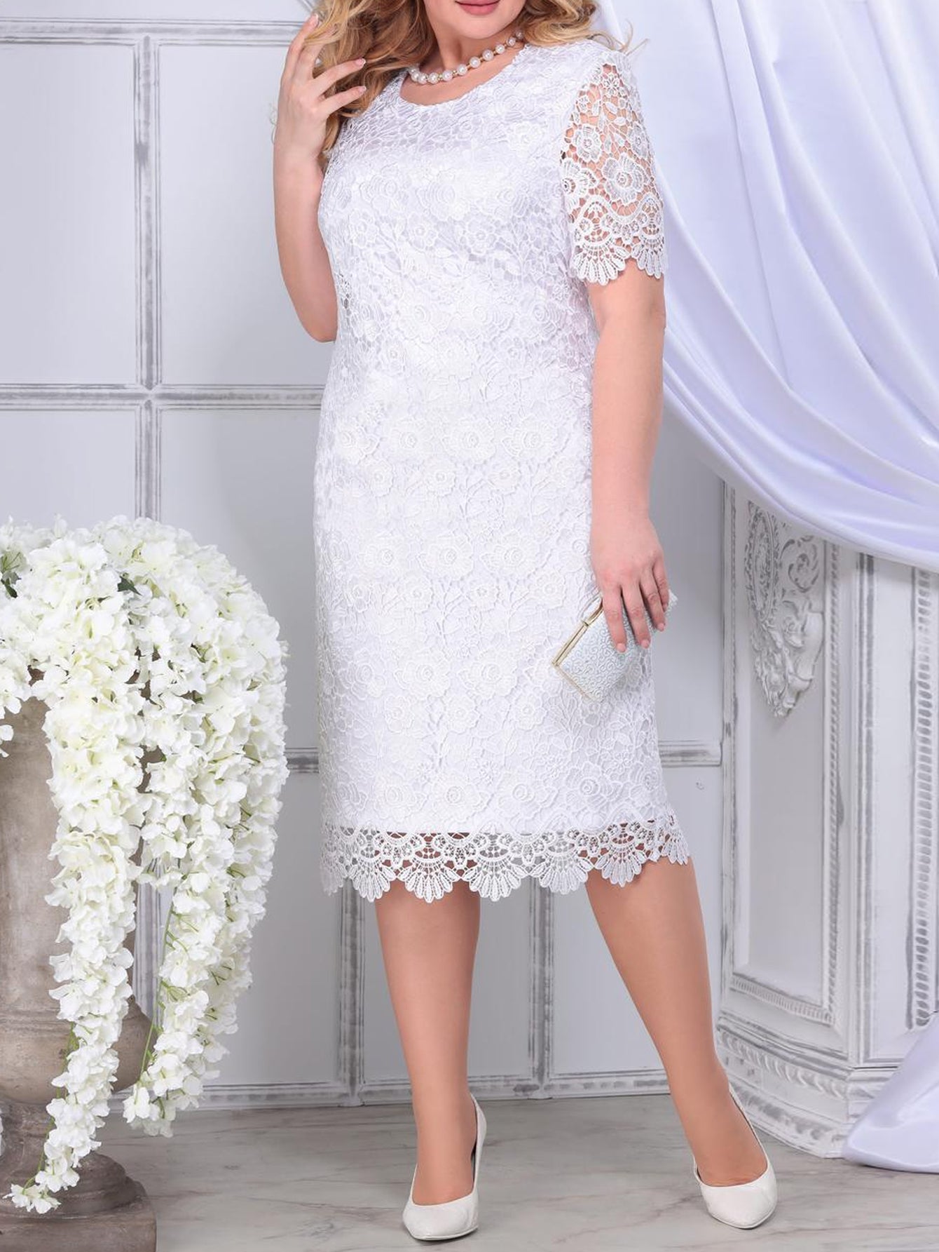 Plus Size  Party Dresses White Woman Summer Embroidery Floral Wedding Gu