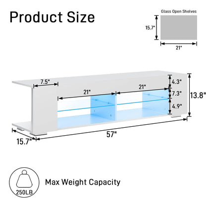 High Gloss Modern TV Stand Bookshelves With LED Light 4-Shelf Console Cabinet H image 9