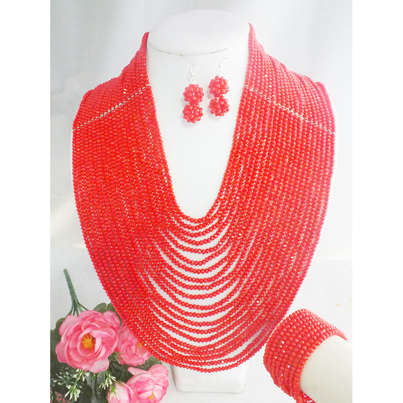 classic   African Wedding Red Crystal Beads Nigerian Crystal Necklace image 2
