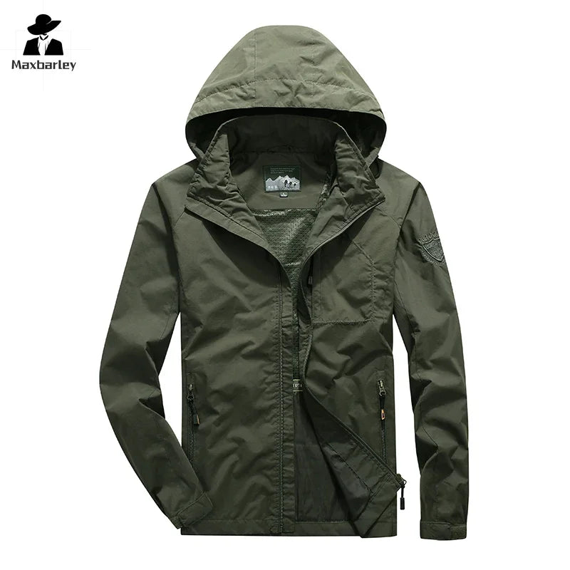 Men's Windbreaker Hiking Jacket Men's Thin Waterproof MA-1 Pilot Hooded Coat Me image 1