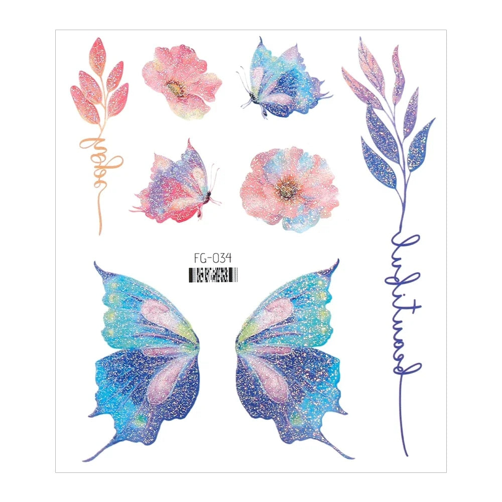 1PC Fairy Butterfly Shiny Tattoo Sticker Waterproof Eyes Face Hand Body Art Fak image 1