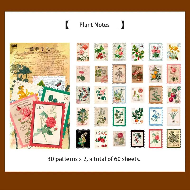 60pcs Retro Junk Journal Sticker kit DIY Diary Scrapbook Decora Sticker Suit fo image 1
