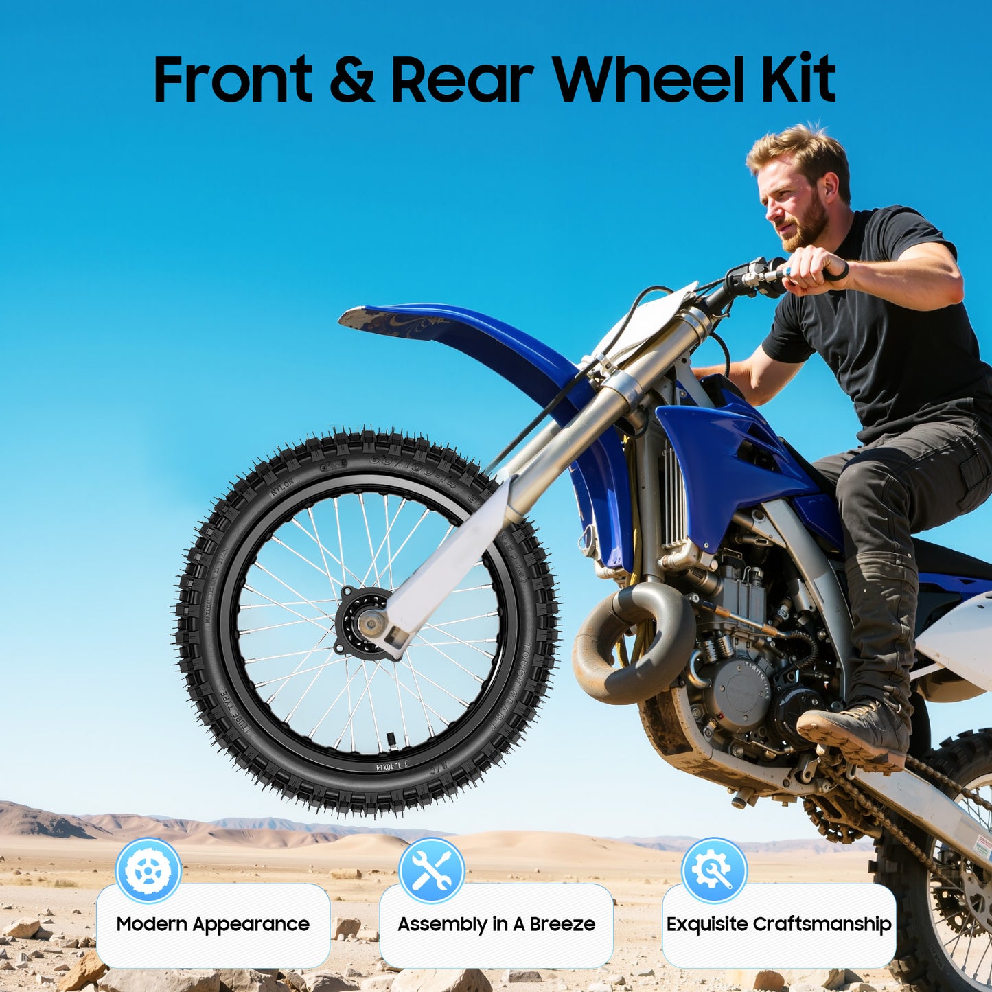 Off-road Motorcycle Wheel Tire Set 60/100-14 Front 80/100-12 Rear Enhanced Grip image 1