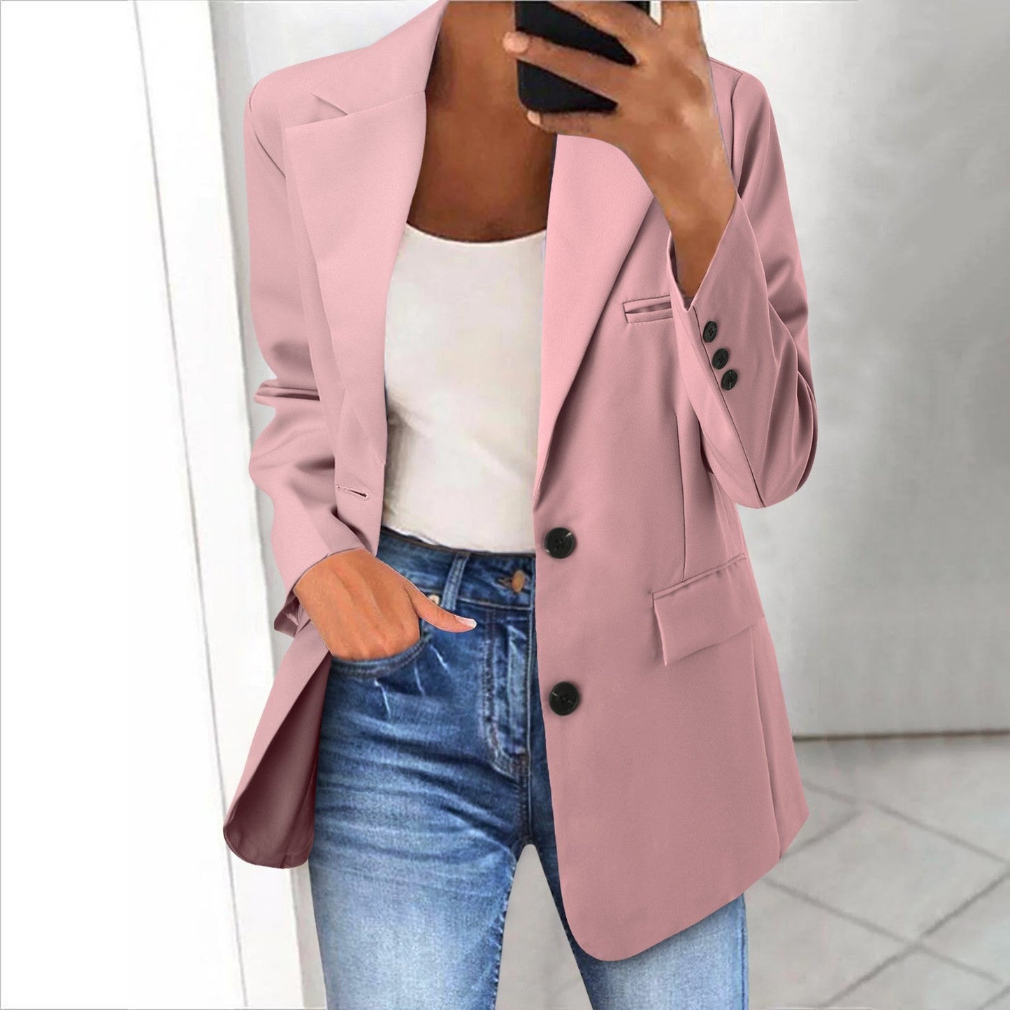 Office Business Women'suit Jacket  Solid Long Sleeve Lapel One Button