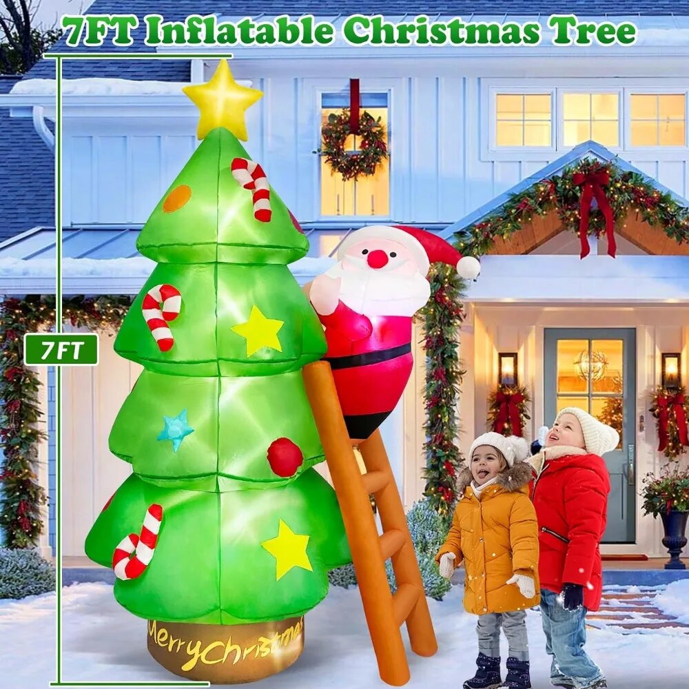 7 FT Inflatable Christmas Tree with Santa Claus Outdoor Decorations, Blow Up Ya image 3