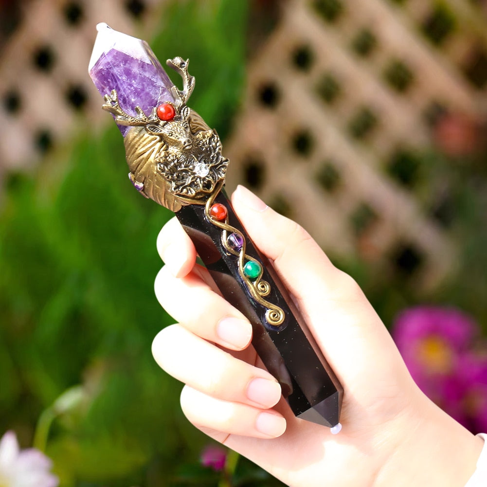 1PC Crystal Scepter Chakra Natural Quartz Crystal Point Magic Wand Stick Wicca image 4