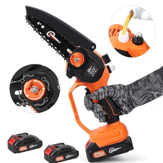 6" Cordless Electric Chainsaw Tool With Tool-Less Chain Tensioning And Self